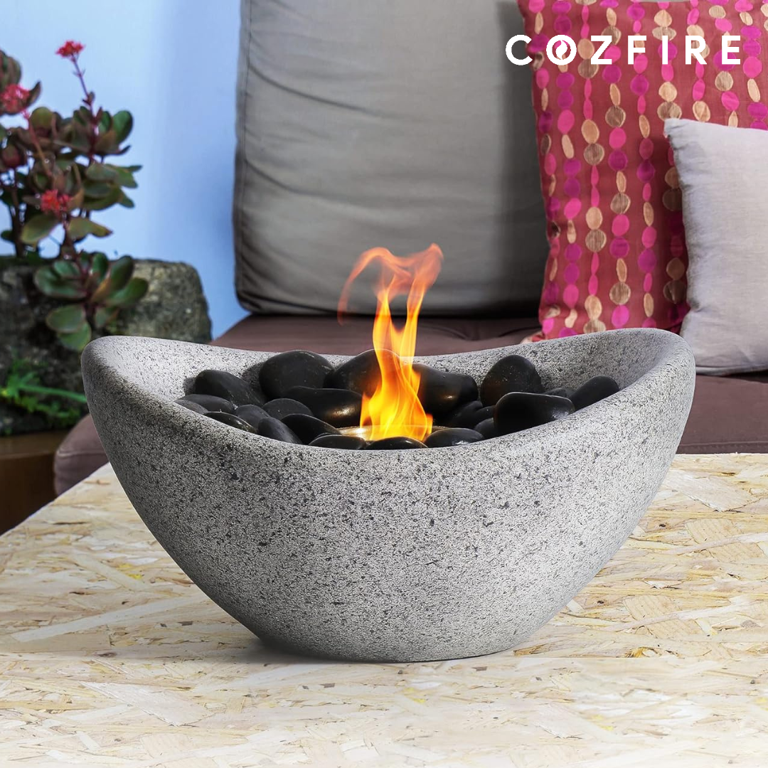 Curve Bowl Tabletop Fire Pit (with Stones)