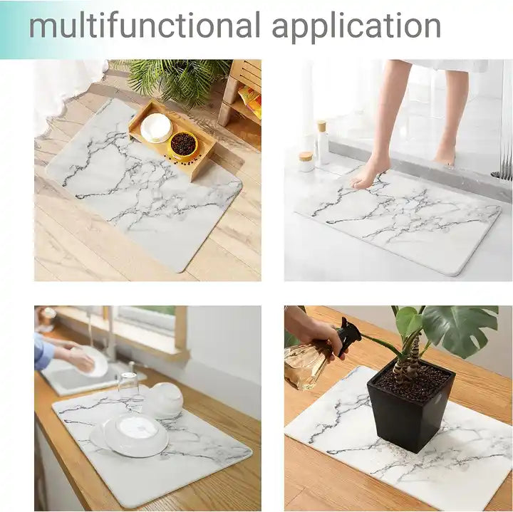 INSTAMAT - Stone Bath Mat (White Marble)  - Diatomaceous Earth Shower Mat - Cozfire