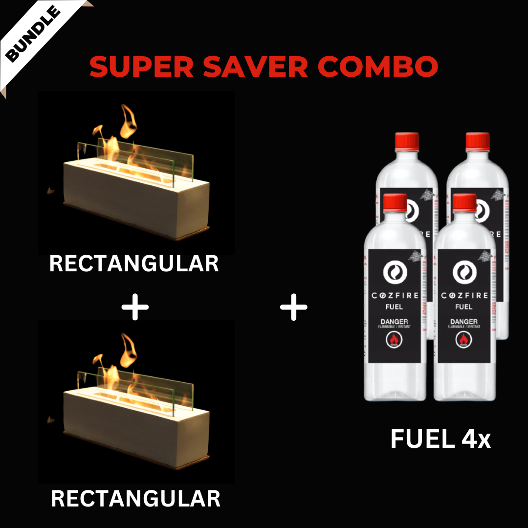 Special Firepit Bundle 5: Rectangular (with Safety-Glass) + Rectangular (with Safety-Glass) + Fuel 4x