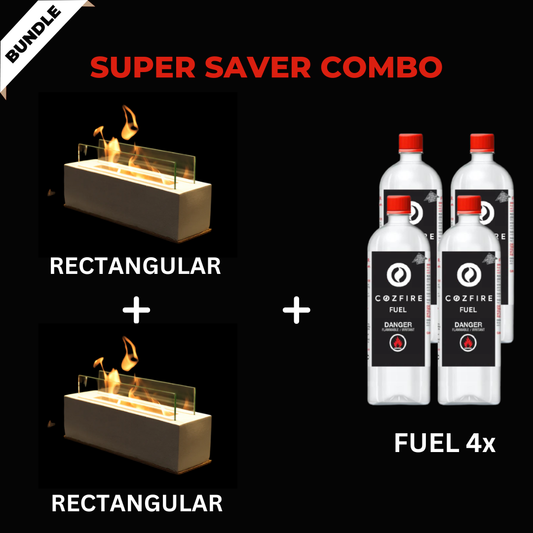 Special Firepit Bundle 5: Rectangular (with Safety-Glass) + Rectangular (with Safety-Glass) + Fuel 4x